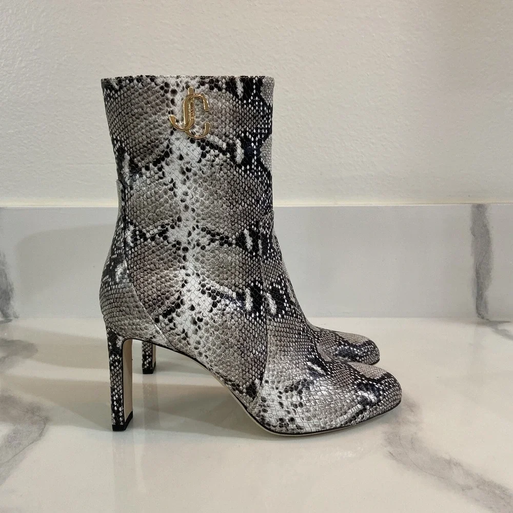 Jimmy Choo JC Boots Snakeskin Midcalf Python Ankle Boots Women's 10 EUR 40